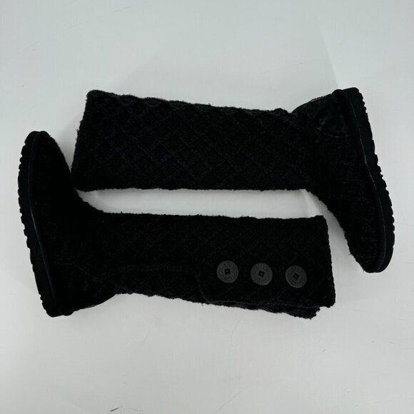 Ugg Classic Black Knit Lattice Cardy 3 Button Winter Fold Over 7 Tall Boots - Picture 3 of 9